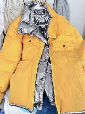 Yellow Puffer Jacket with Metallic Silver Lining